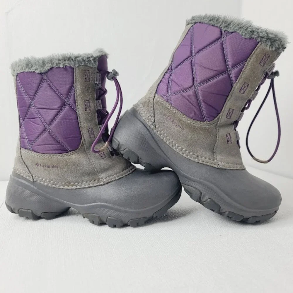 Columbia Girl's Black Purple Rope Tow II BY1308-502 Leather Ankle Winter Boot 1